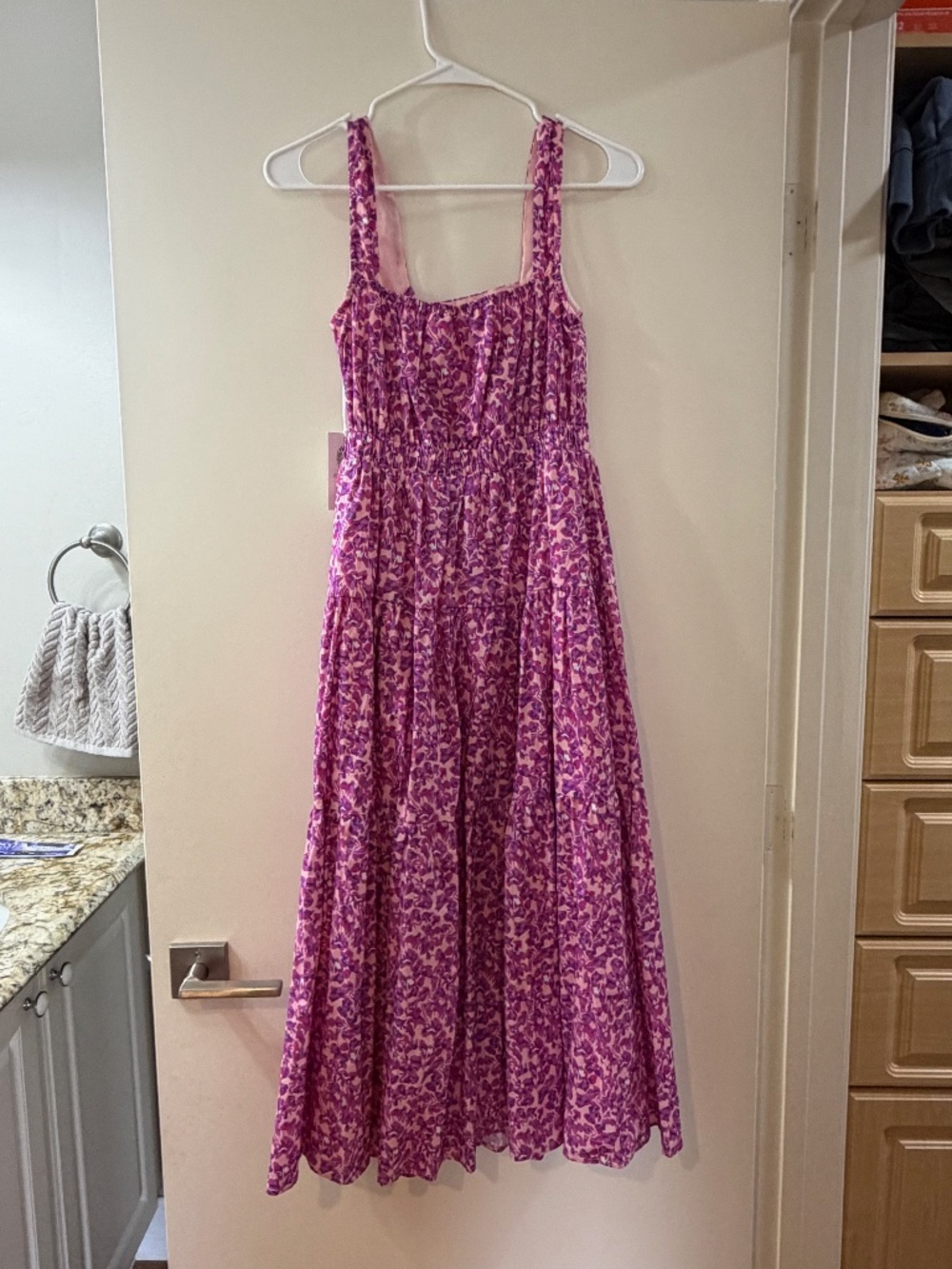 Hyacinth House Pink Purple Floral Maxi Dress – Tiered Sleeveless Summer Dress